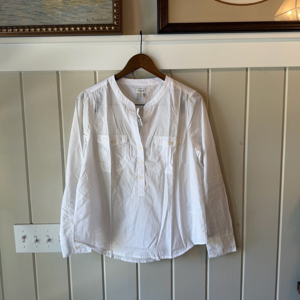 NWT J. Crew White Cotton Button-Front Shirt, Size Small